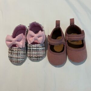 Purple Mary Jane & Pink Tweed Bow Crib Shoes - Pair